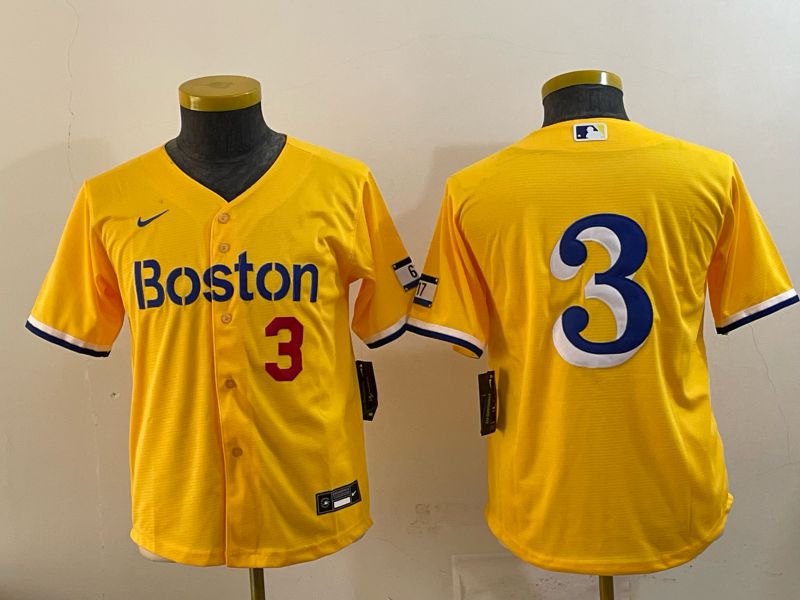 Youth 2025 Boston Red Sox #3 No Name Yellow City Edition Nike MLB Jersey style 03->youth mlb jersey->Youth Jersey